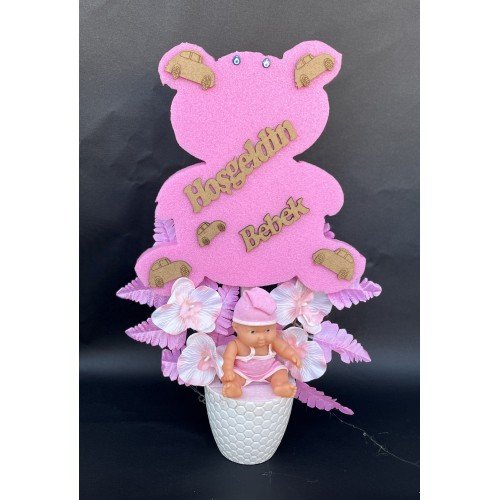 Strafor Ayıcıklı Kız Bebekli Yapay Çiçek