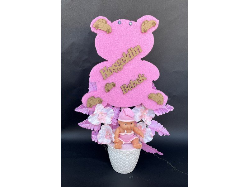 Strafor Ayıcıklı Kız Bebekli Yapay Çiçek