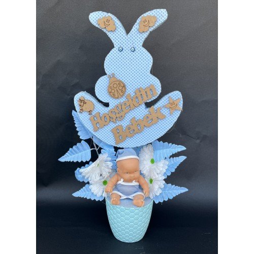 Strafor Tavşanlı Erkek Bebekli Yapay Çiçek