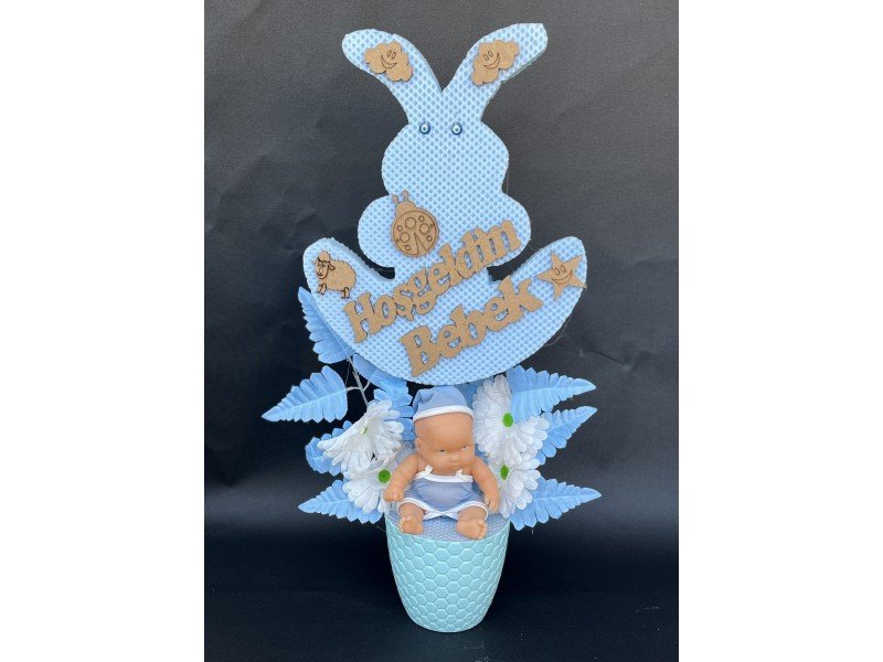 Strafor Tavşanlı Erkek Bebekli Yapay Çiçek