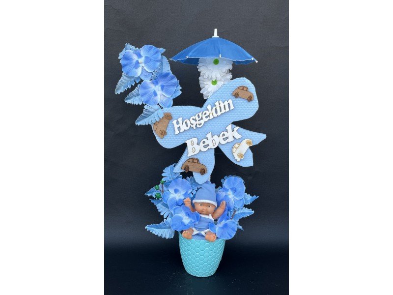 Şemsiyeli Kaptan Şapkalı Bebekli Yapay Çiçek