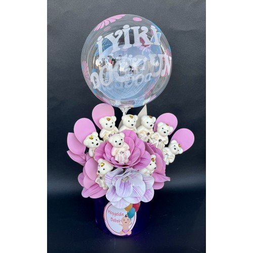 Zarif ve Neşeli balonlu Kız Bebekli Yapay Çiçek