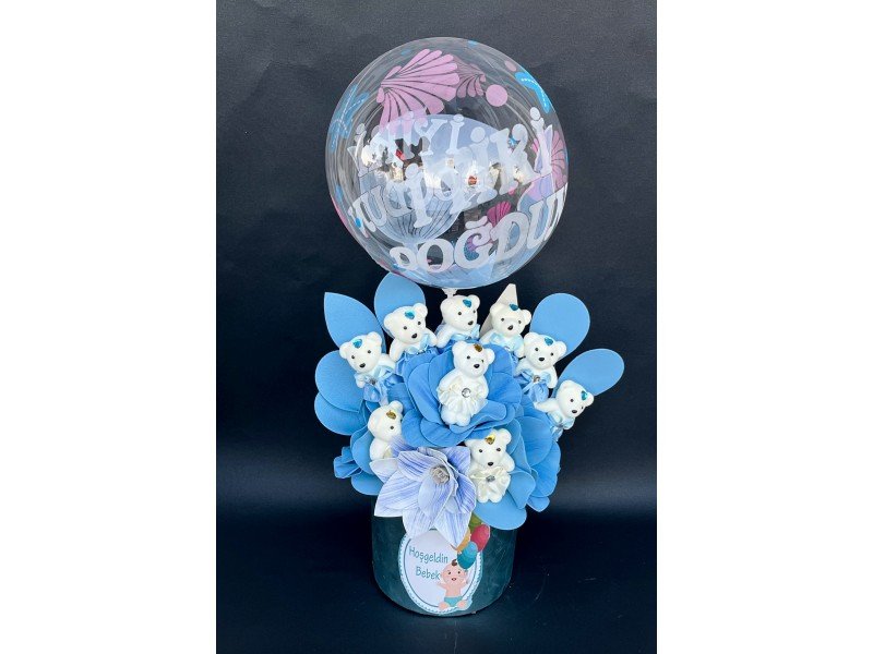 Özel Tasarım Balonlu Ayıcıklı Bebek Çiçeği